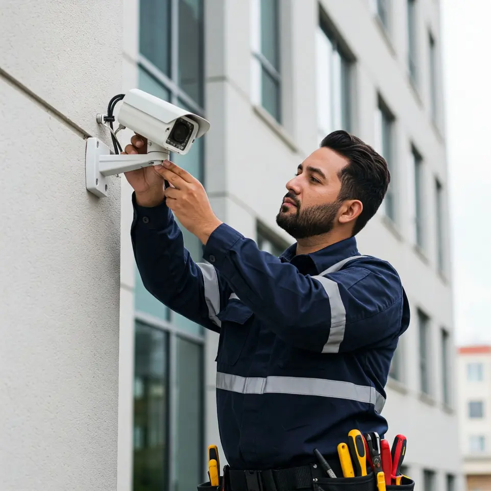 Técnico instalando cableado estructurado para red empresarial