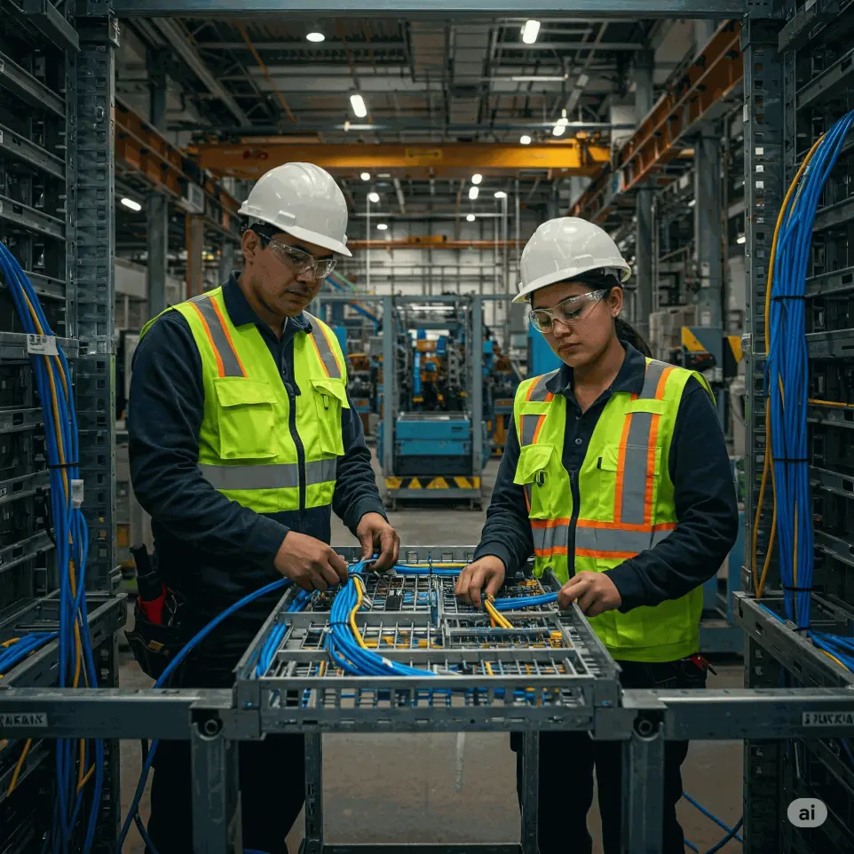 Técnicos instalando cableado estructurado